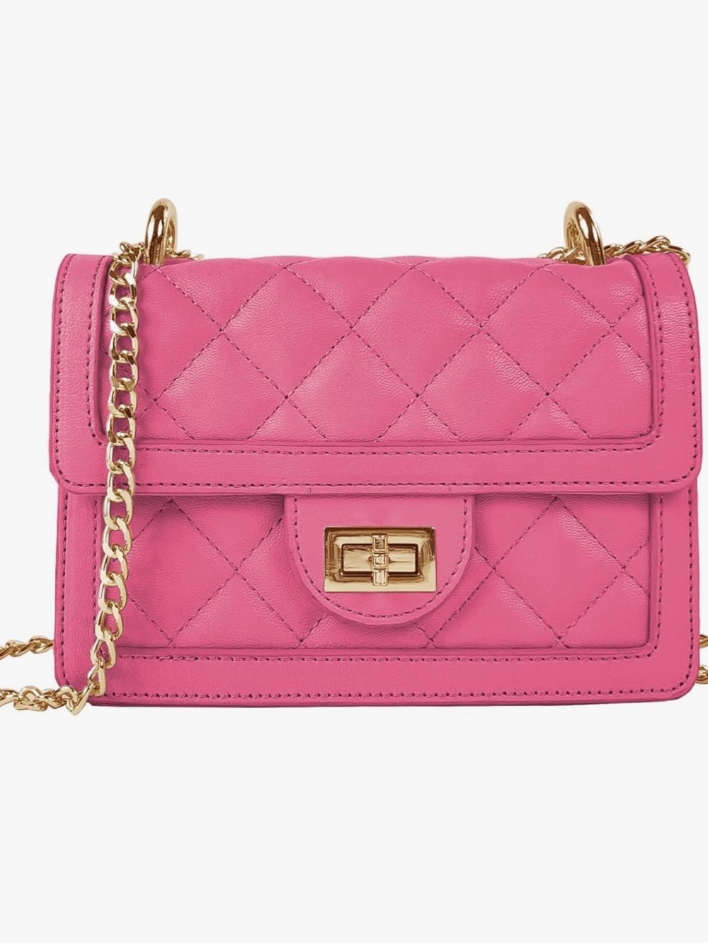 Quilted Pink Leather Crossbody with Gold Hardware